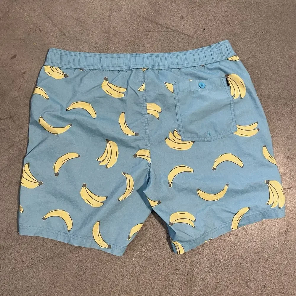 Valor Collective Men's Banana Print Swim Shorts Blue Yellow XL